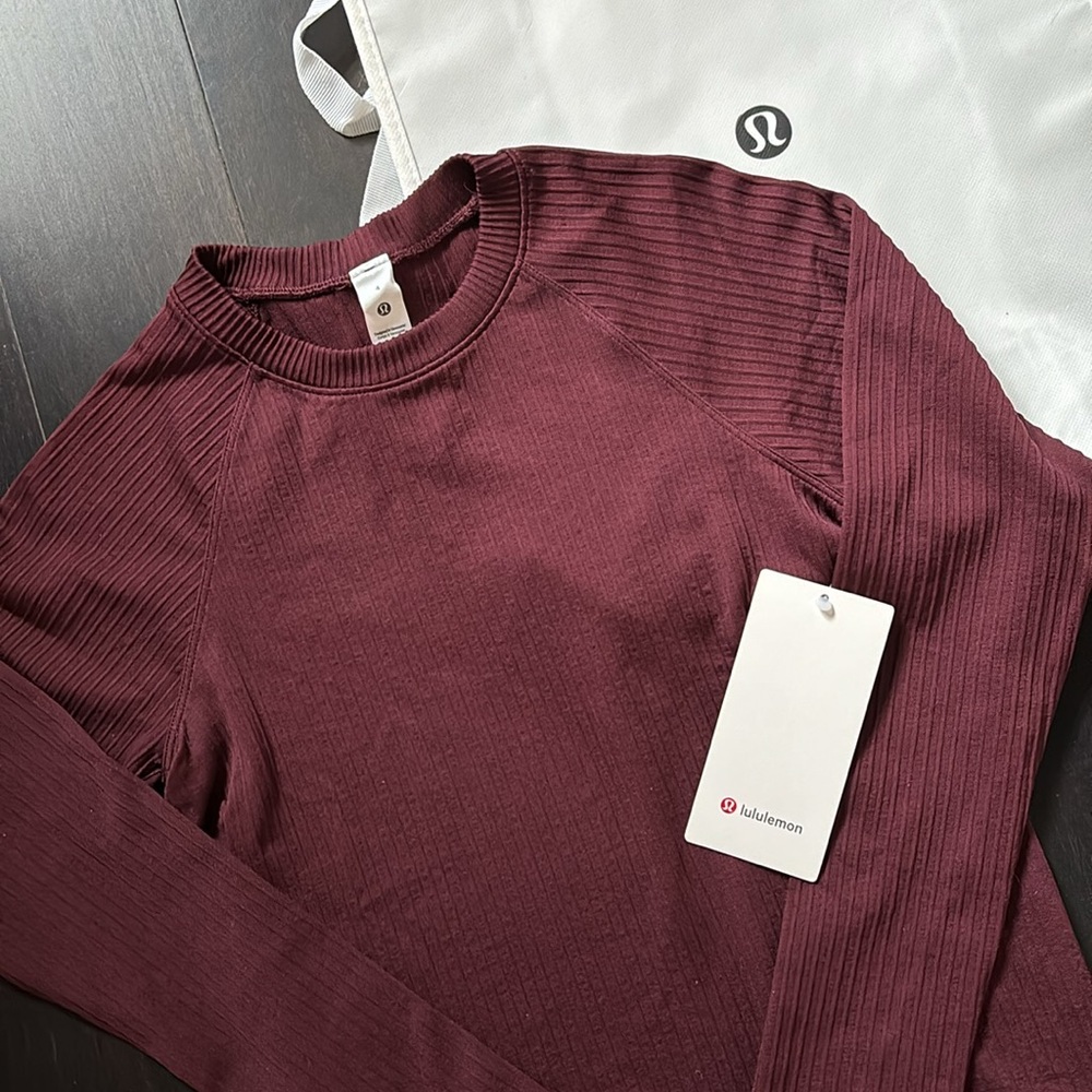 LULULEMON REST LESS PULLOVER RIBBED IN GARNET SZ 4 NWT - Picture 2 of 6